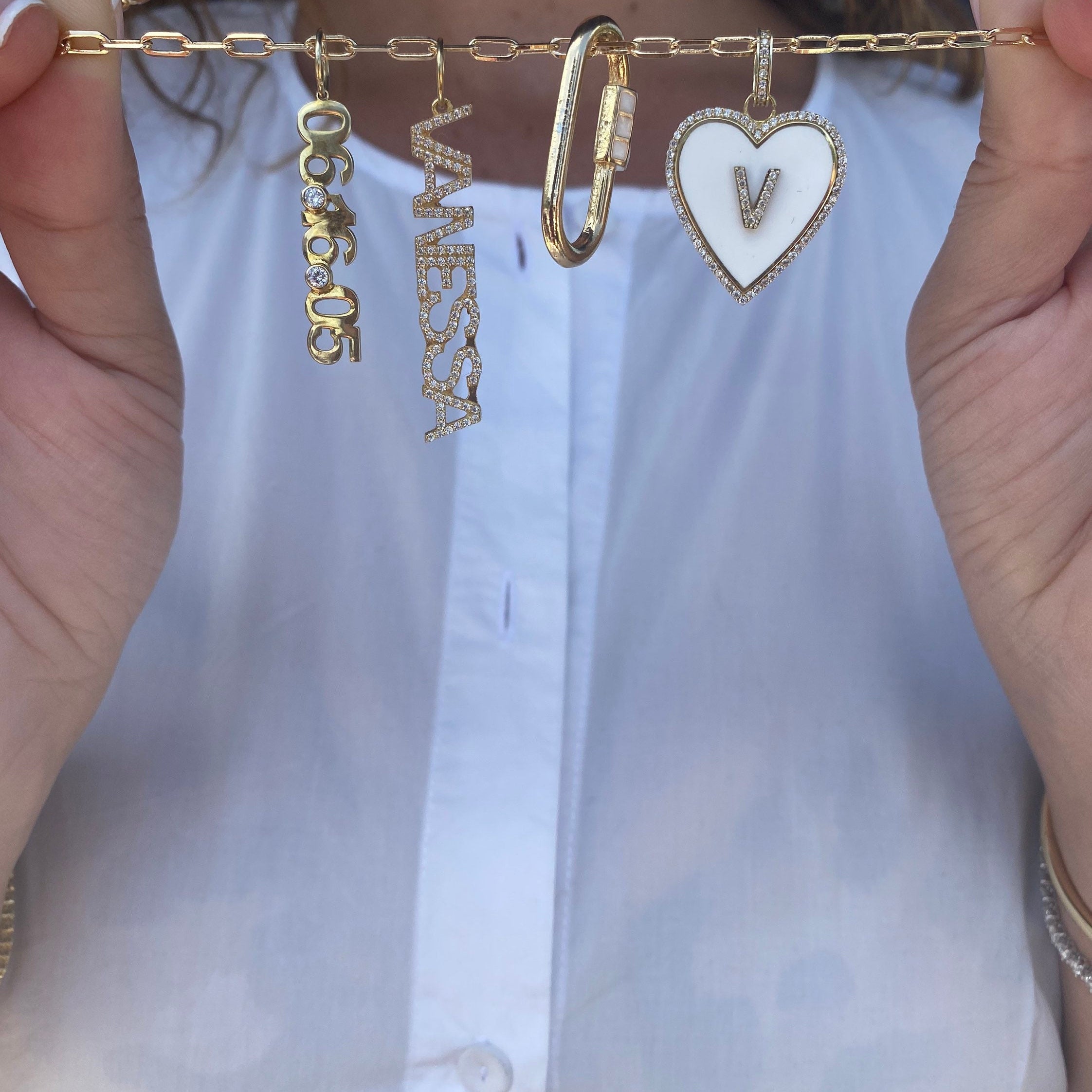 Enamel pave heart initial charm | enamel initial charm | pave initial enamel heart charm | pave heart enamel initial charm