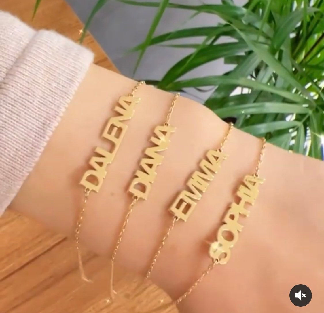 Name bracelet | Kelly Personalized bracelet | Sterling silver and gold plated custom bracelet | BLOCK name Bracelet | Hebrew name bracelet |