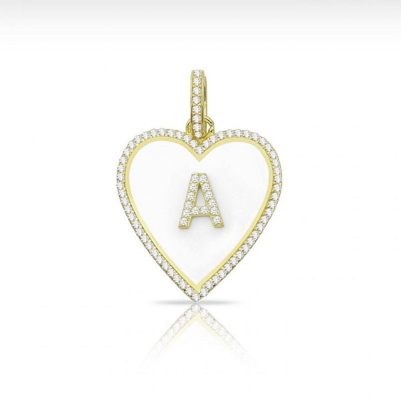 Enamel pave heart initial charm | enamel initial charm | pave initial enamel heart charm | pave heart enamel initial charm
