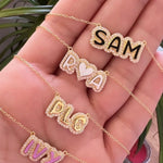 NEW personalized pave outline enamel necklace. Custom enamel pave Julia necklace. Personalized enamel bubble name necklace.