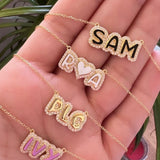 NEW personalized pave outline enamel necklace. Custom enamel pave Julia necklace. Personalized enamel bubble name necklace.