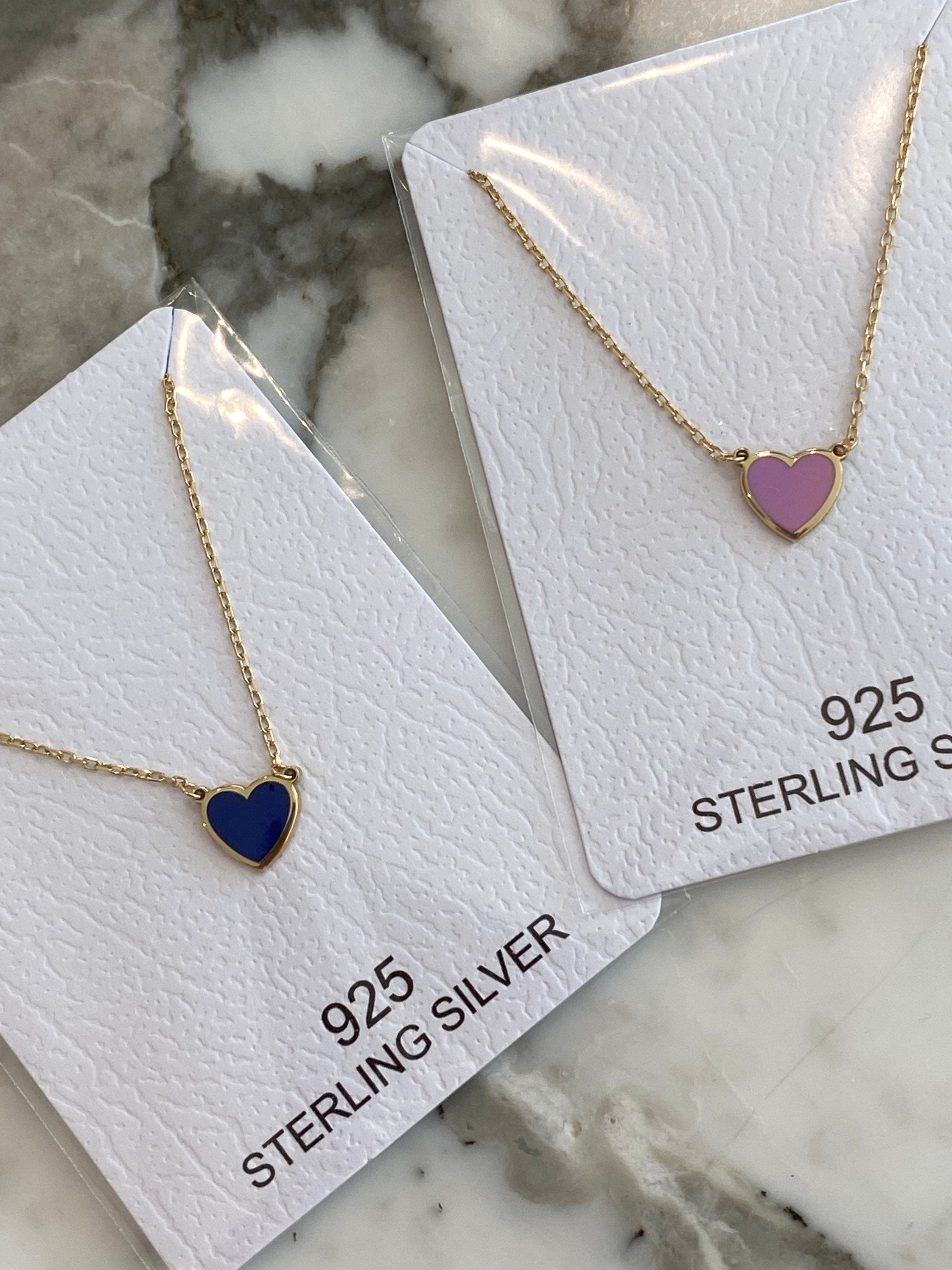 Sterling silver and gold plated mini heart enamel necklace. Enamel heart necklace. Enamel heart choker.