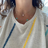 Sideways initial necklace / mommy initial necklace | Sterling Silver 14K Gold Plated | asymmetrical enamel heart personalized necklace