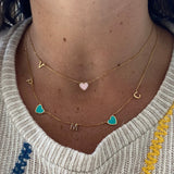 Sideways initial necklace / mommy initial necklace | Sterling Silver 14K Gold Plated | asymmetrical enamel heart personalized necklace