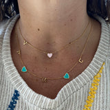 Sideways initial necklace / mommy initial necklace | Sterling Silver 14K Gold Plated | asymmetrical enamel heart personalized necklace