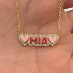 NEW personalized kids pave outline enamel necklace. Custom kids bubble necklace. Personalized small bubble name necklace for kids.