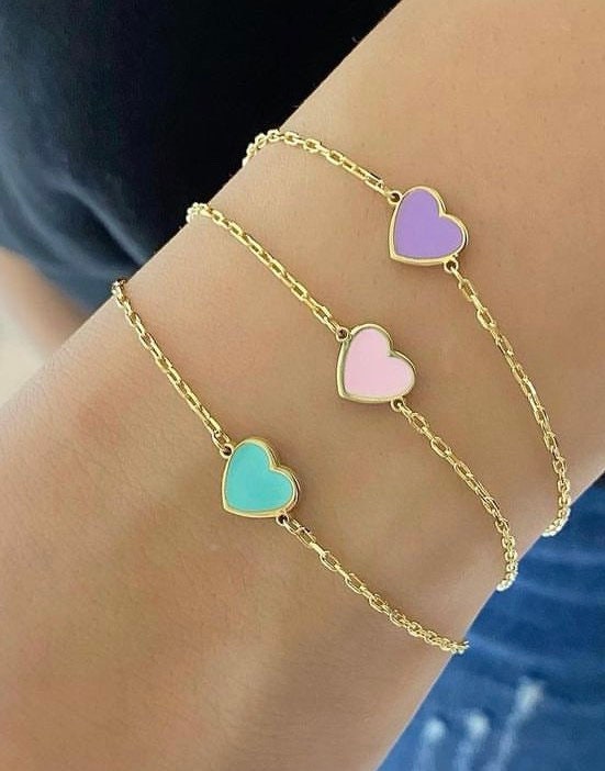 Mini enamel heart bracelet. enamel heart bracelet. Custom enamel heart bracelet. Pretty bracelets. Heart jewelry.