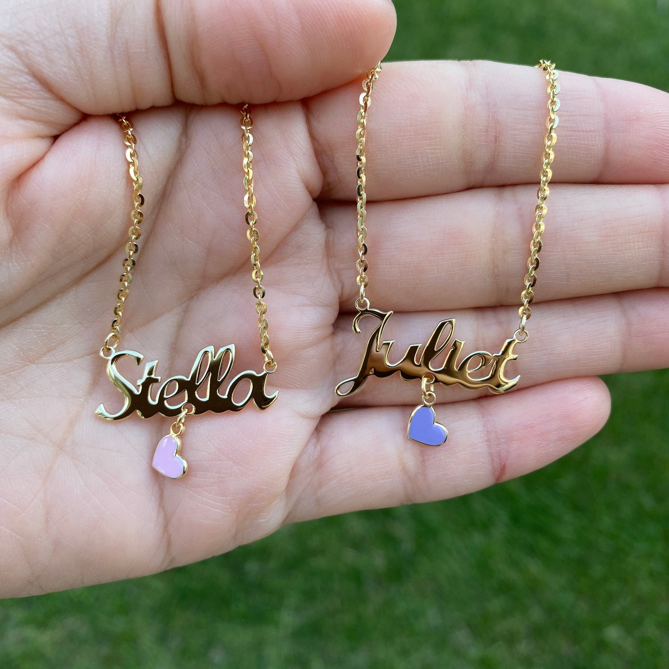 Personalized Juliet Script Name Necklace Sterling Silver 14K Gold Plated |Personalized necklace | Custom necklace | enamel heart nameplate |