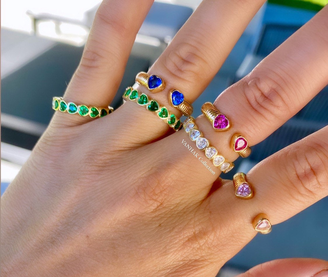 Gemstone heart rings | gold filled | gemstone heart ring | heart shape ring| infinity heart ring| sterling silver gold plated heart ring |