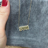 14K gold and diamond pave outline necklace. Custom pave outline necklace. Personalized 14K gold bubble necklace. Custom 14K bubble necklace