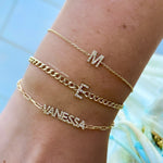14K gold and diamonds initial bracelet | custom 14K gold letter bracelet | personalized 14K gold and diamonds mini pave initial bracelet