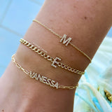 14K gold and diamonds initial bracelet | custom 14K gold letter bracelet | personalized 14K gold and diamonds mini pave initial bracelet