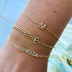 14K gold and diamonds initial bracelet | custom 14K gold letter bracelet | personalized 14K gold and diamonds mini pave initial bracelet