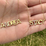 Sterling silver 14K gold plated Stacy Block Nameplate Necklace | Name Necklace | Personalized Name Jewelry | custom name pave necklace