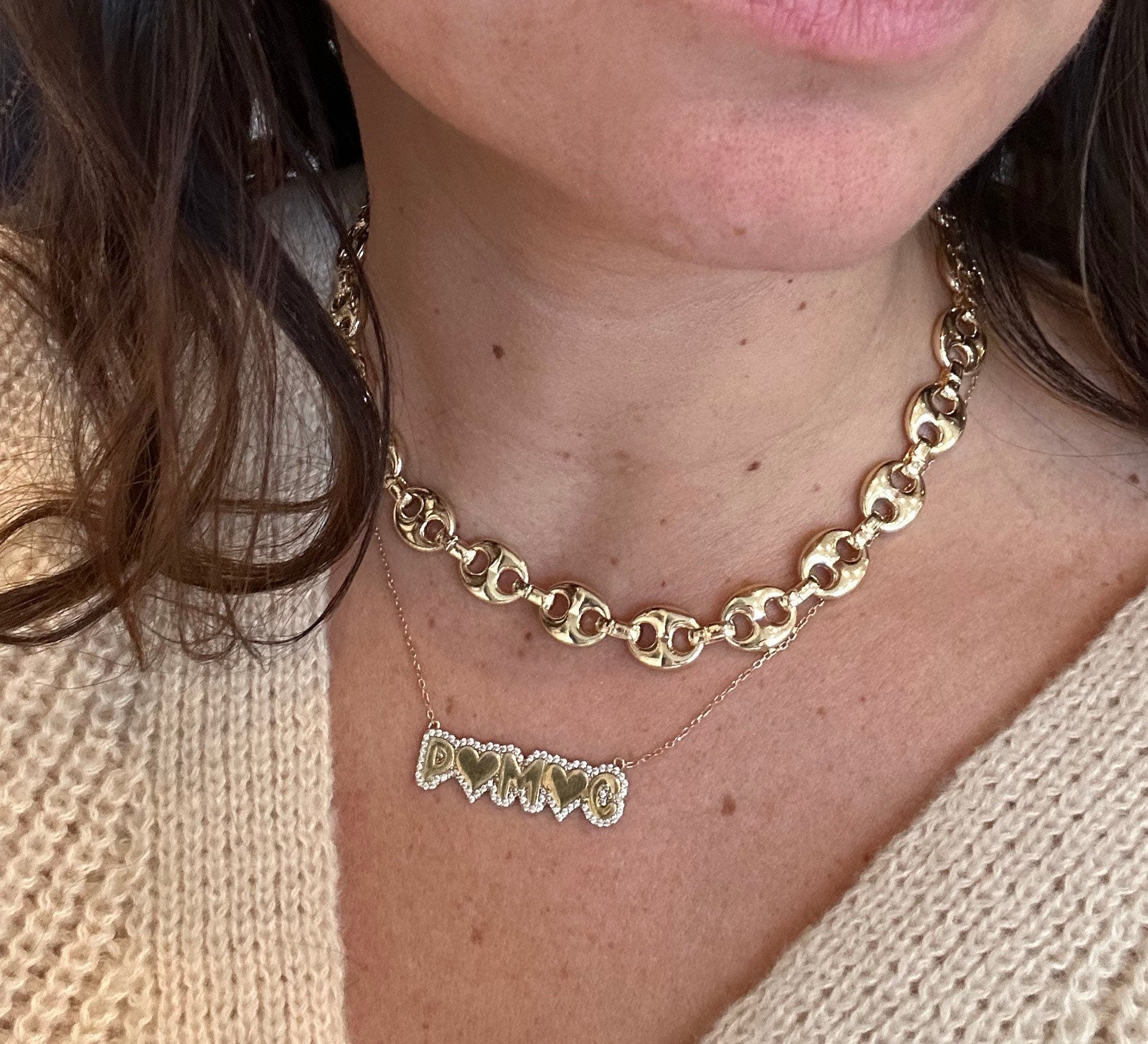 18K gold-filled puffed mariner link choker l Mariner chain necklace l Gold Chain necklaces l Puffed mariner chain necklace in gold or silver