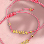 Nameplate string bracelet. Name bracelet. Personalized string bracelets. Custom string bracelets.
