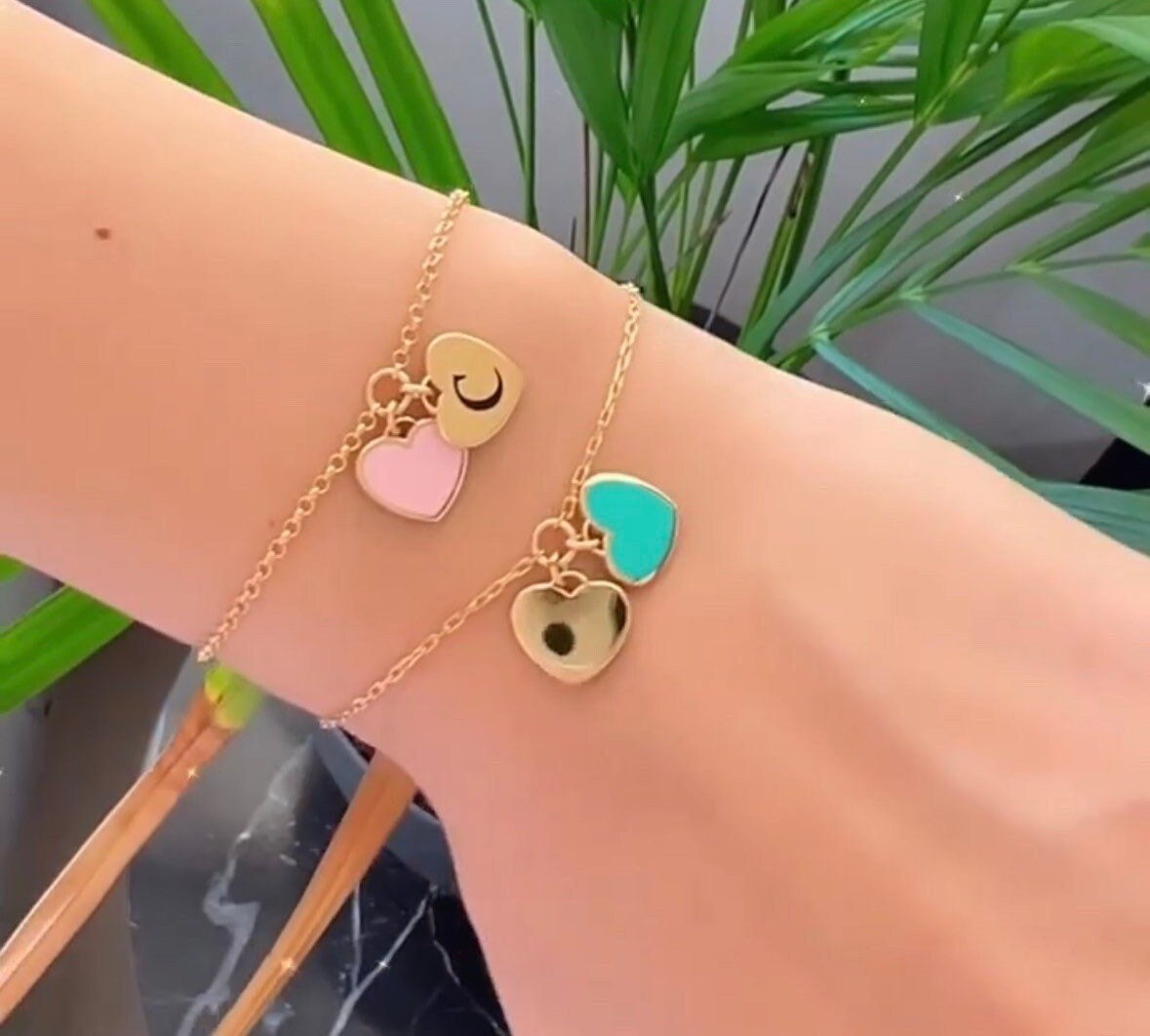 Charm bracelet | initial bracelet | enamel heart bracelet | enamel hearts charm bracelet | mommy bracelet | custom bracelet |