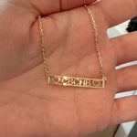 Couples bar necklace. Name (heart) name. Sterling silver and 14k gold plated. Initial nameplate. Personalized nameplate.