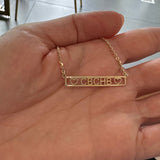Couples bar necklace. Name (heart) name. Sterling silver and 14k gold plated. Initial nameplate. Personalized nameplate.