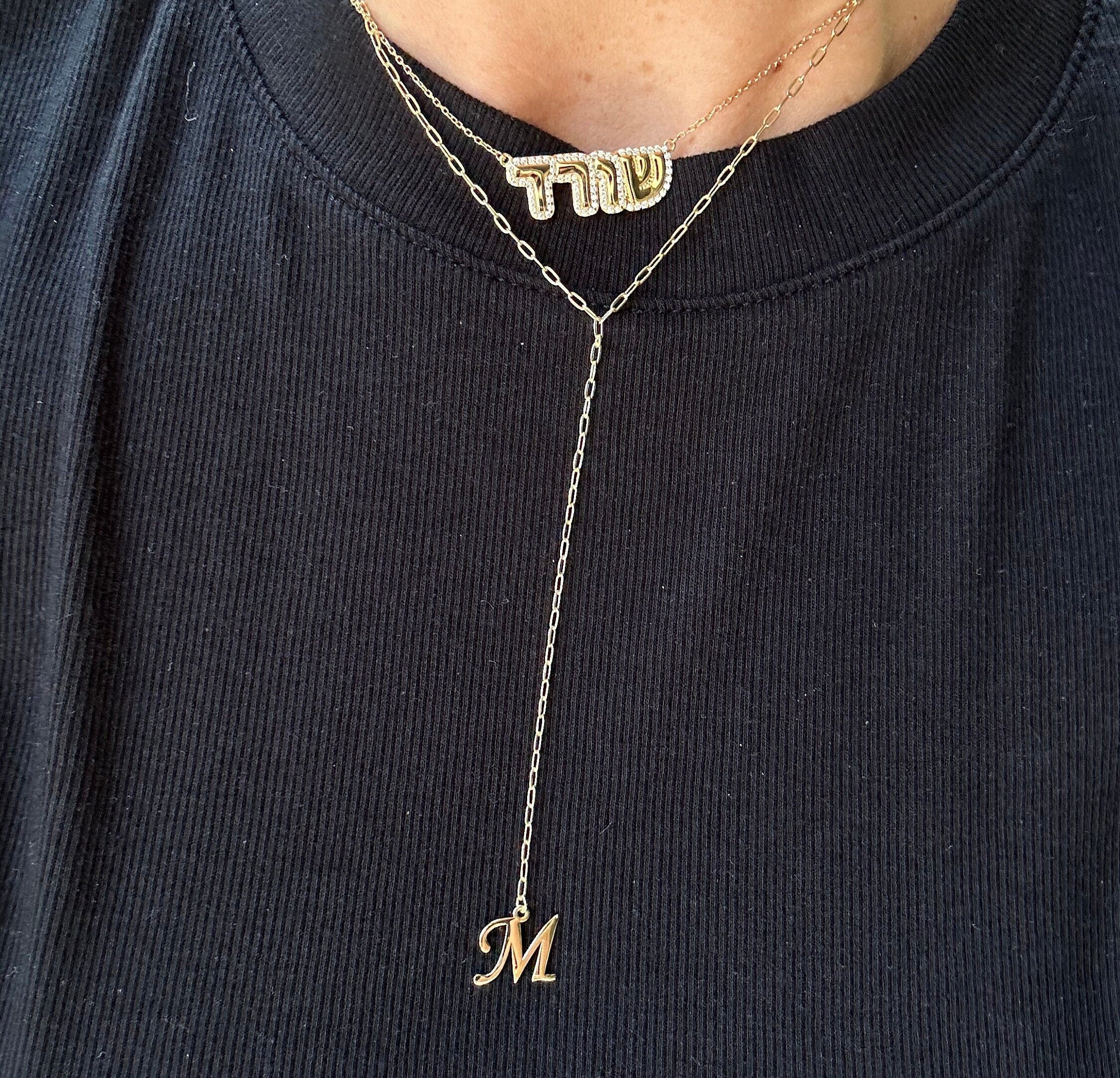 14k gold plated paper clip initial lariat l gold plated link initial chain necklaces l Paper clip chain necklace with your initial