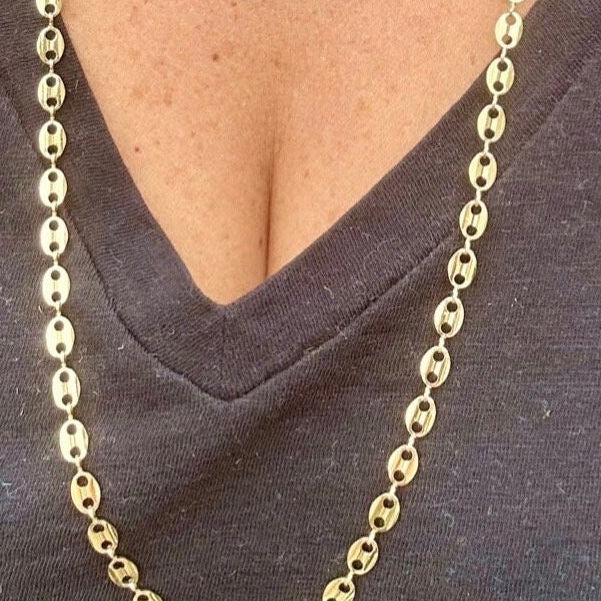 18K gold-filled flat mariner link choker l Mariner chain necklace l Gold Chain necklaces l Flat mariner chain necklace in gold or silver