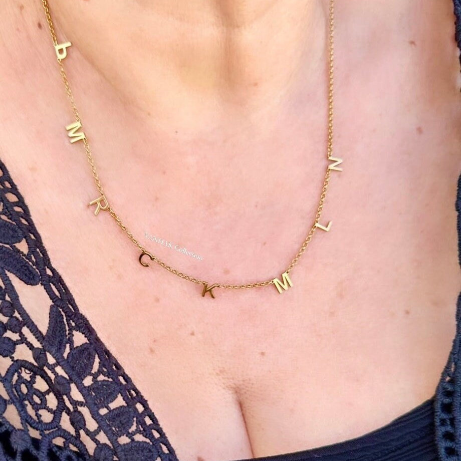 Multiple initial necklace | 1 2 3 4 5 6 7 8 9 10 initials | Sterling Silver 14K Gold Plated | Personalized mommy necklace | family necklace