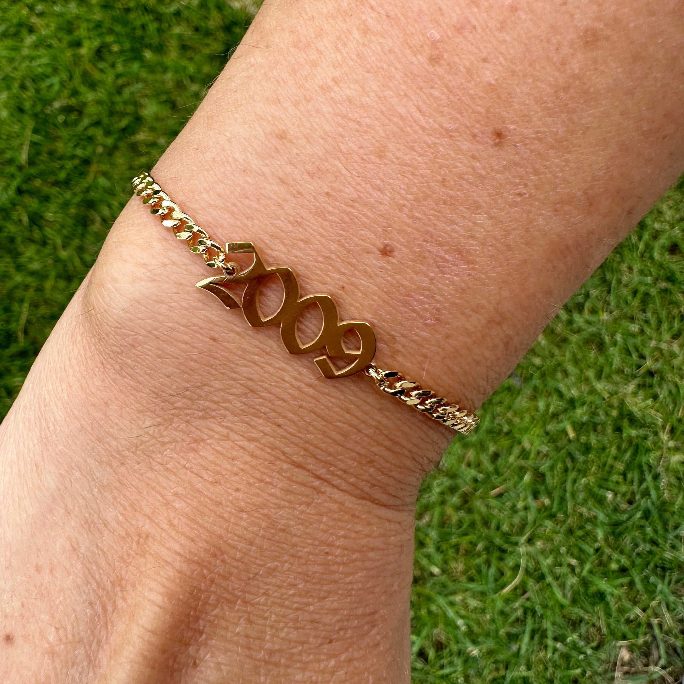 Cuban link personalized year bracelet | personalized curb link custom bracelet | year bracelet