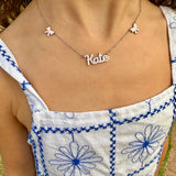 Sterling silver 14K gold plated Enamel Script Kate Nameplate Necklace with bows | Enamel Hebrew Name Necklace | Personalized enamel Jewelry