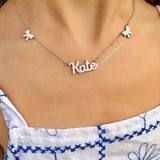 Sterling silver 14K gold plated Enamel Script Kate Nameplate Necklace with bows | Enamel Hebrew Name Necklace | Personalized enamel Jewelry