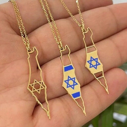 Cut out Star of David Map of Israel necklace | Map of Israel choker | cut out Jewish Star Israel necklace | star of david israel necklace
