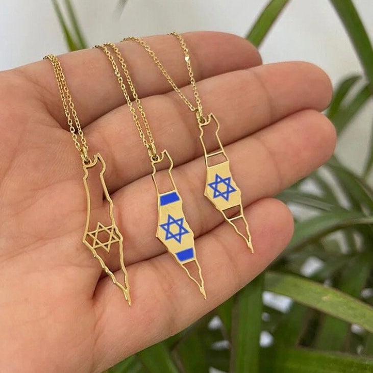 Cut out Star of David Map of Israel necklace | Map of Israel choker | cut out Jewish Star Israel necklace | star of david israel necklace