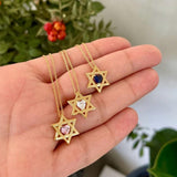 Floating diamond heart Star of David necklace | floating diamond heart jewish star necklace