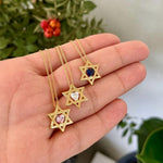 Floating diamond heart Star of David necklace | floating diamond heart jewish star necklace