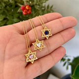 Floating diamond heart Star of David necklace | floating diamond heart jewish star necklace