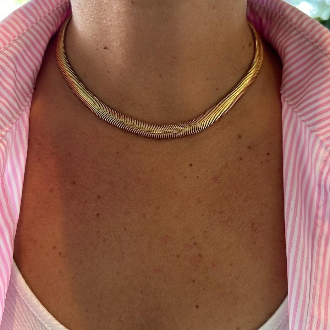 18K gold filled 10mm herringbone chain necklaces. Snake chain necklaces. Liquid gold chain necklace. Gold Chain necklaces.