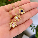 Floating diamond heart Star of David necklace | floating diamond heart jewish star necklace