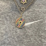 Rainbow pave Jewish star necklace | rainbow pave Star of David necklace | Rainbow disc Star of David necklace | rainbow disc Jewish star