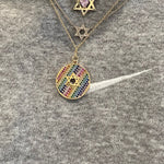 Rainbow pave Jewish star necklace | rainbow pave Star of David necklace | Rainbow disc Star of David necklace | rainbow disc Jewish star