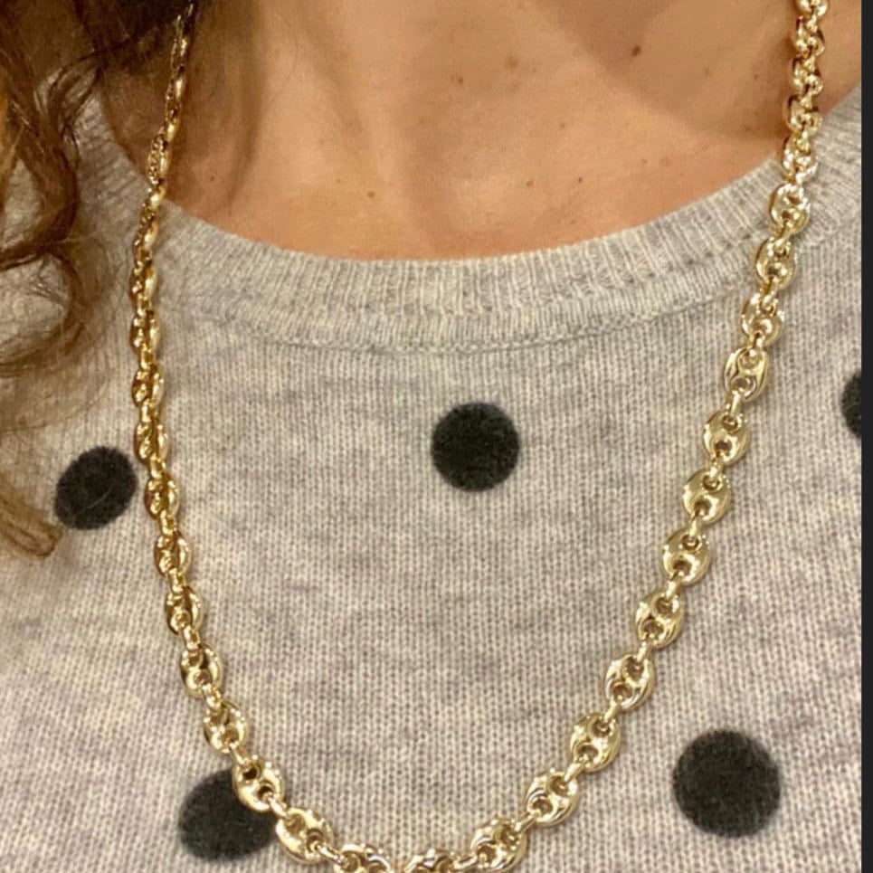 18K gold-filled puffed Mariner link choker | Mariner chain necklace | gold chain necklaces | puffed Mariner chain necklace gold and silver