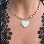 18K gold-filled large ball necklace with white enamel heart | gold-filled Bailey chain necklaces l ball chain and heart charm necklace