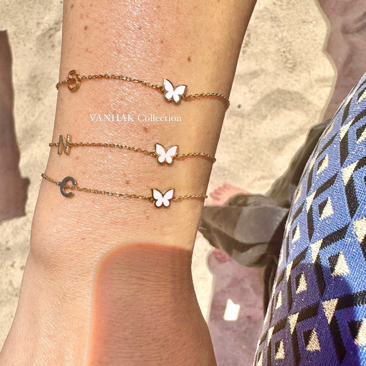 Initial butterfly bracelet. Initial plus enamel butterfly bracelet. Custom initial butterfly bracelet. Personalized bracelets.