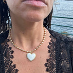 18K gold-filled large ball necklace with white enamel heart | gold-filled Bailey chain necklaces l ball chain and heart charm necklace