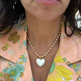 18K gold-filled large ball necklace with white enamel heart | gold-filled Bailey chain necklaces l ball chain and heart charm necklace