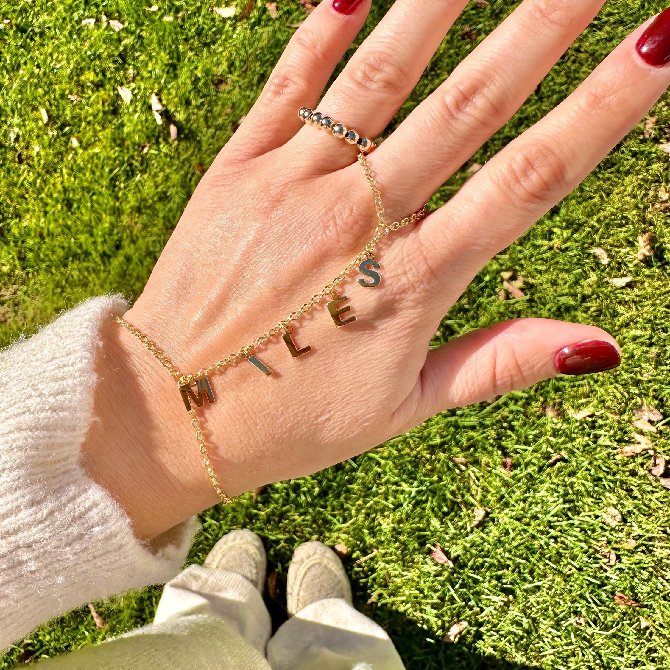 Sterling silver gold plated hand chains | Custom hand chain | Personalized hand chain | dangling name hand chain | Personalized hand chain