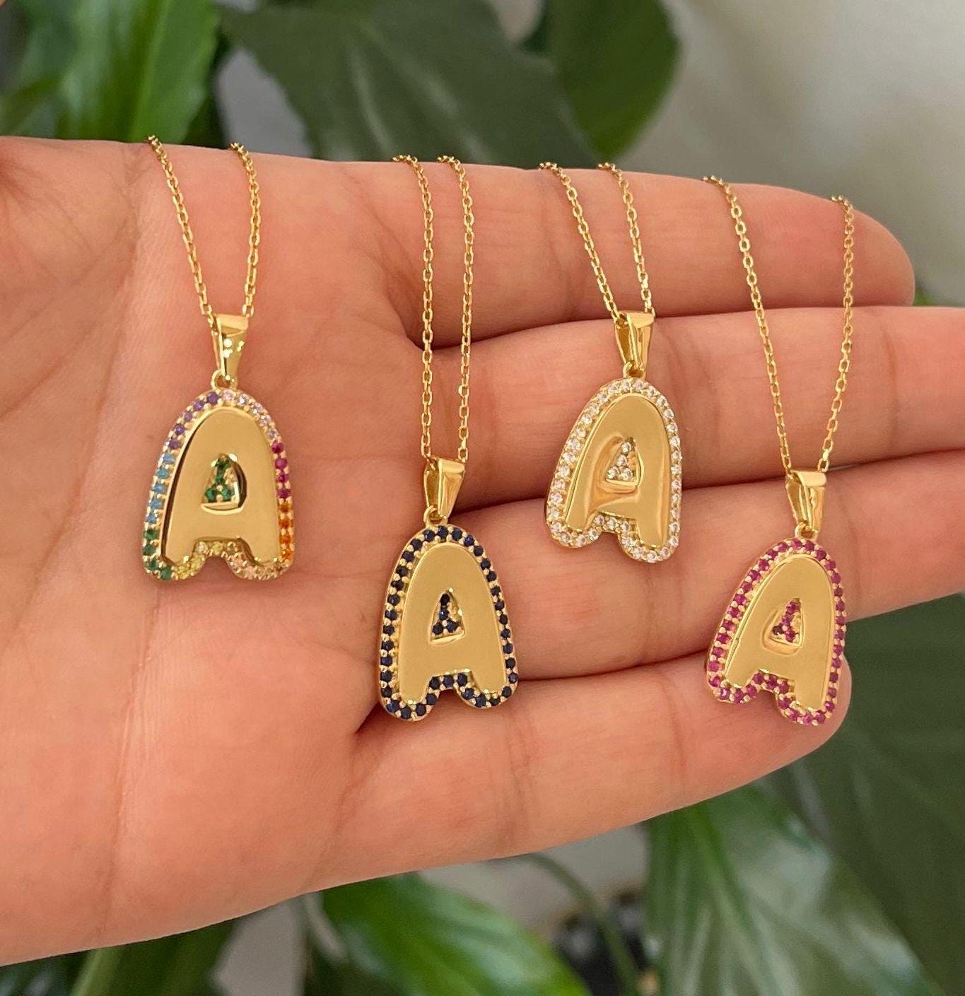 Enamel outline Bubble Initial Necklace | Enamel Initial Charms | Personalized enamel Jewelry | Bubble initial necklace charms