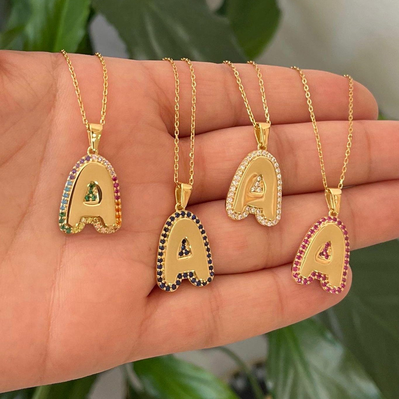 Enamel outline Bubble Initial Necklace | Enamel Initial Charms | Personalized enamel Jewelry | Bubble initial necklace charms