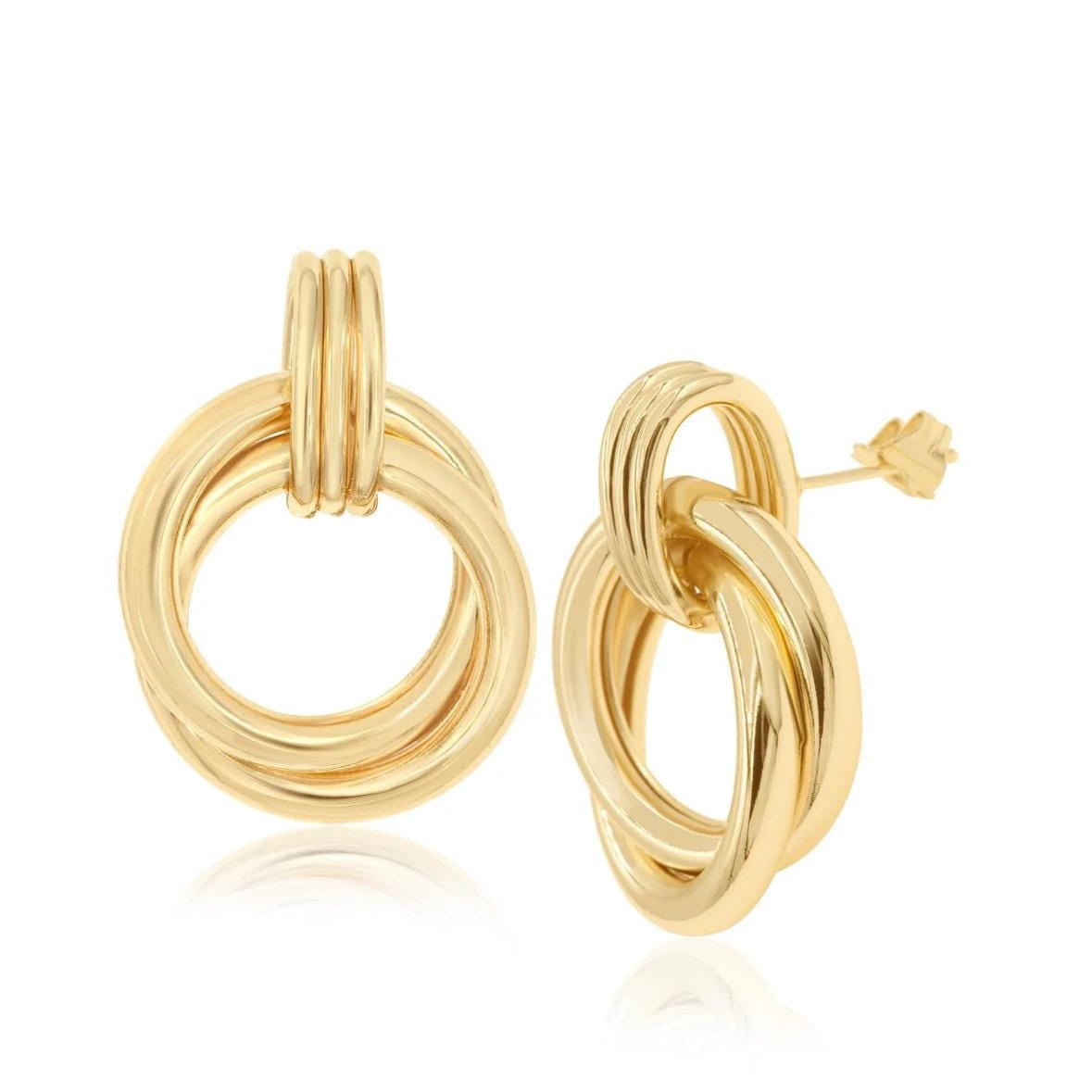 18K Gold-filled hollow twisted round drop earrings in gold and silver. Super light weight and hollow. Gold filled trendy earrings.