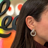 18K Gold filled hollow twisted hoop drop earrings in gold and silver. 18K Gold filled statement earrings. 18K Gold filled trendy earrings.