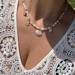 Julia pearls and shells charm necklace | Lauren sea life charm necklace with orange chord | summer jewelry | summer necklace