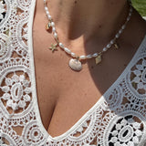 Julia pearls and shells charm necklace | Lauren sea life charm necklace with orange chord | summer jewelry | summer necklace